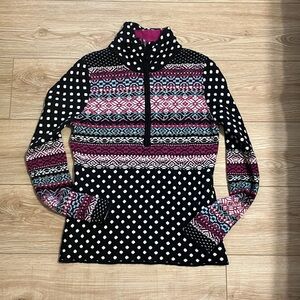 Icelandic Design fair isle and polka dot wool blend half zip sweater